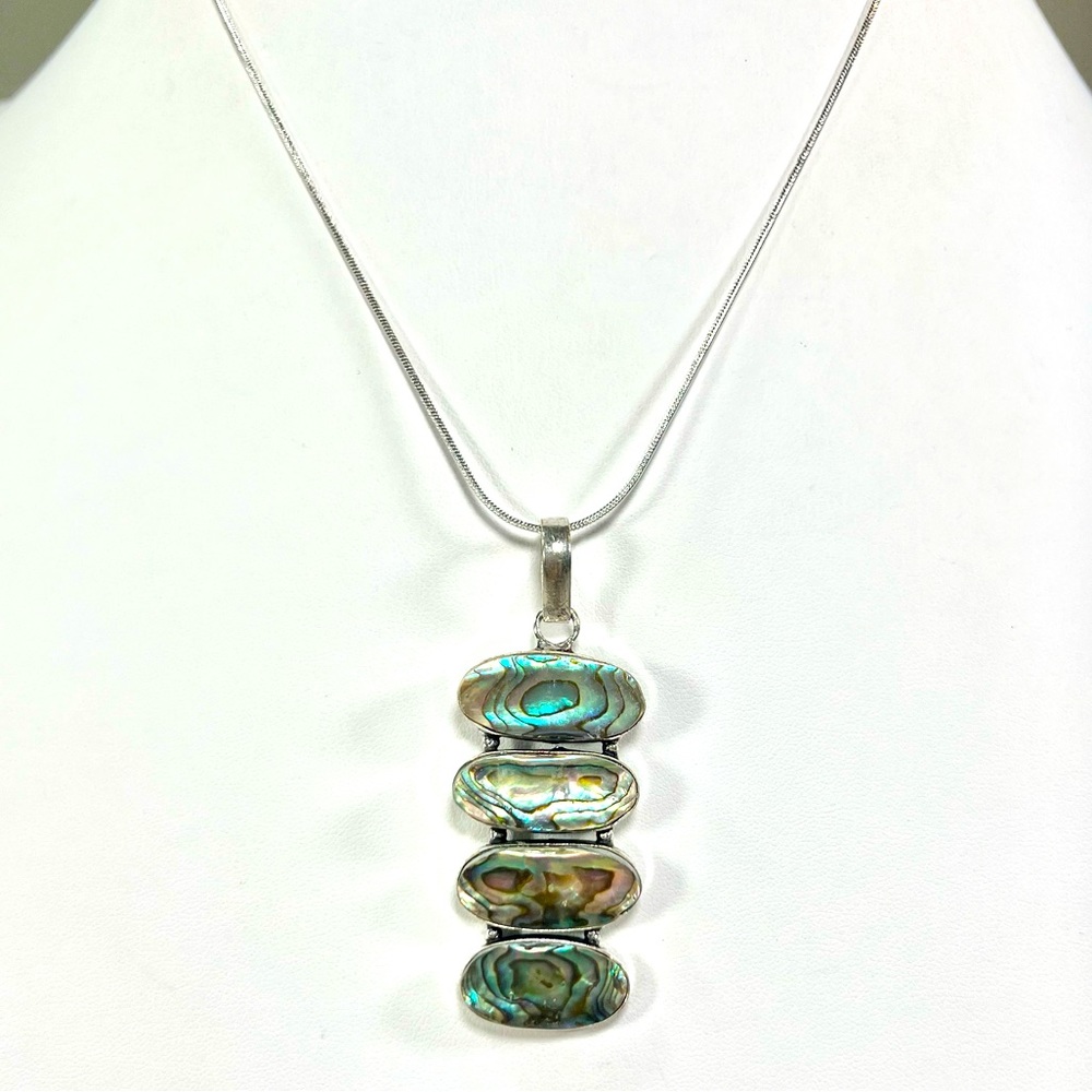 Abalone Shell 925 Multi Stone Gemstone Pendant - Picture 3 of 7
